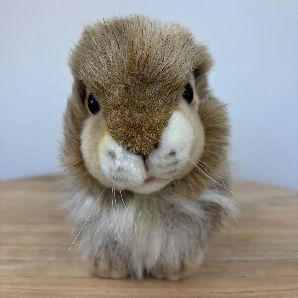 HANSA Rabbit Plush Handcrafted Realistic Bunny 9” Woodland Toy Soft Brown White